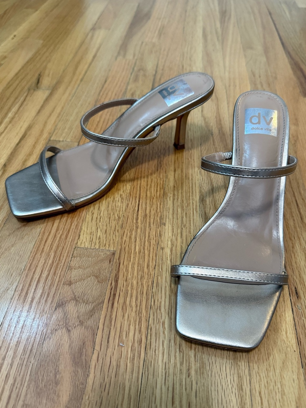 Dolce Vita Metallic Gold Double-Strap Square-Toe Heels
